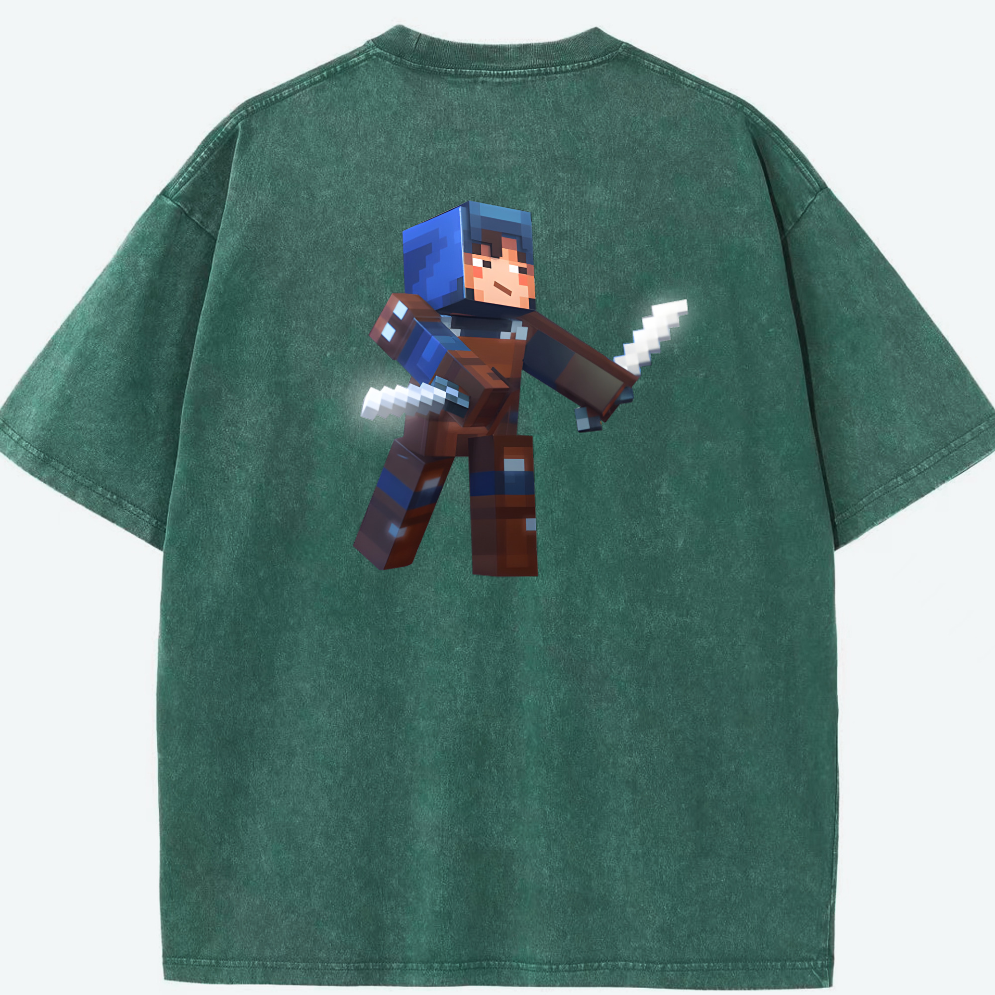 （画像用） マインクラフト ブロックの世界 Minecraft MC Block world 綿100% ヴィンテージ風 半袖Tシャツ（背面プリント）